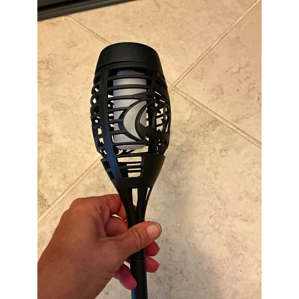 Solar Powered LED Halloween Skull Patio Torch, Black Outdoor Freestanding Stake